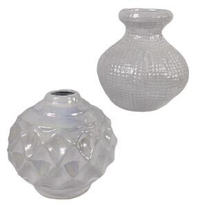 Set of Reflective Glossy Pearl Textured Vases Pottery Minimalist Neutral Decor